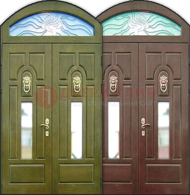 Стальная арочная дверь со стеклом ДА-17 для монолитного дома в Королеве
