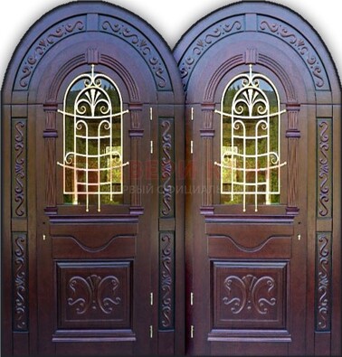 Индивидуальная арочная дверь со стеклом и ковкой ДА-19 в Королеве