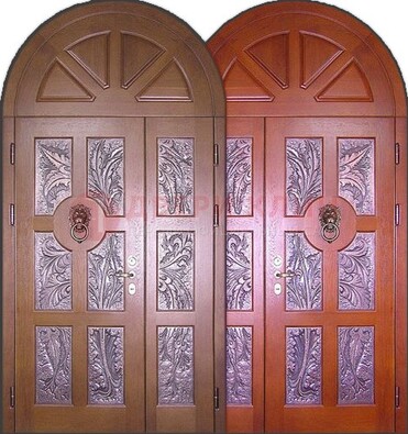 Металлическая арочная дверь со стеклом ДА-28 в коттедж в Реутове