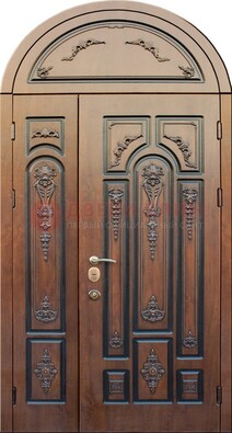 Арочная железная дверь с виноритом и узором ДА-36 в Королеве
