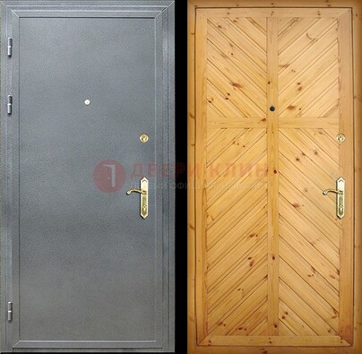 Серая металлическая дверь с евровагонкой ДЕ-12 в Черноголовке