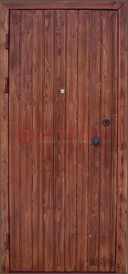 Коричневая железная дверь с евровагонкой ДЕ-18 в Серпухове
