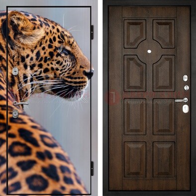 Металлическая дверь с фотопечатью леопарда ДФ-26 в Бронницах