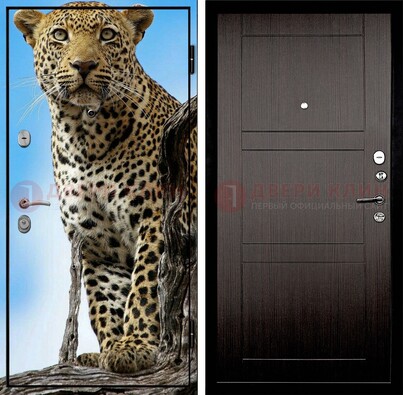 Железная дверь с рисунком гепарда снаружи ДФ-27 в Бронницах