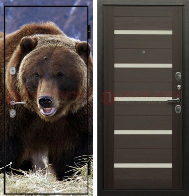 Железная дверь с фотопечатью медведя ДФ-7 в Мытищах