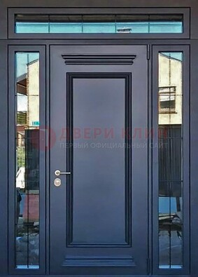 Черная металлическая дверь с фрамугой и филенкой ДФГ-19 в Королеве