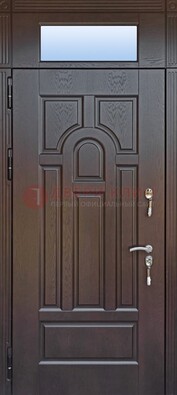 Железная дверь с фрамугой в коричневом цвете ДФГ-22 в Казани