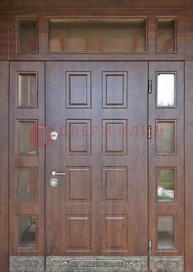 Стальная дверь МДФ со стеклом и фрамугами для дома ДФГ-29 в Рязани
