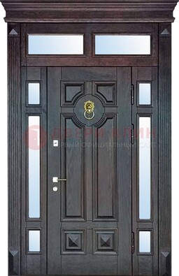 Темная входная дверь со стеклом и фрамугами ДФГ-2 в Рязани