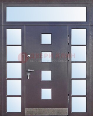 Современная железная дверь со стеклом и фрамугами ДФГ-4 в Ярославле