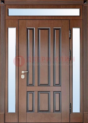 Железная дверь со стеклом и фрамугами в коричневом цвете ДФГ-8 в Рязани