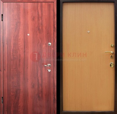 Красная железная дверь с ламинатом ДЛ-3 в Королеве