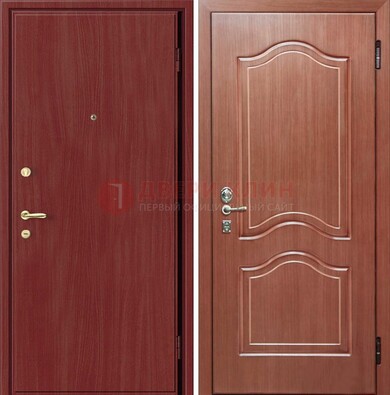 Красная металлическая дверь с ламинатом МДФ внутри ДЛ-8 в Воронеже