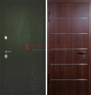 Темная металлическая дверь с МДФ ламинат с молдингами внутри ДМ-16 в Ногинске