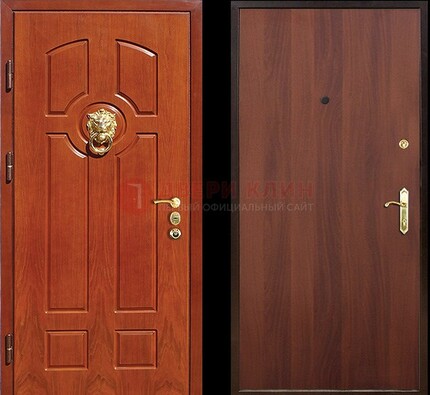 Оранжевая стальная дверь с МДФ ламинат внутри ДМ-18 в квартиру в Королеве
