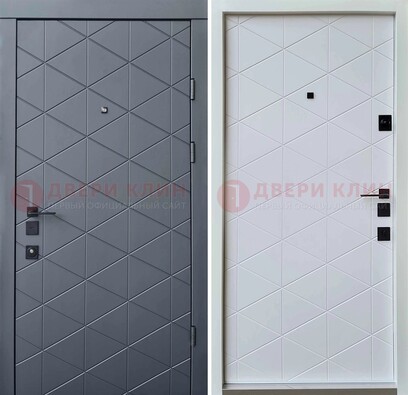 Серая железная дверь с МДФ с внутренней белой стороной ДМ-201 в Королеве