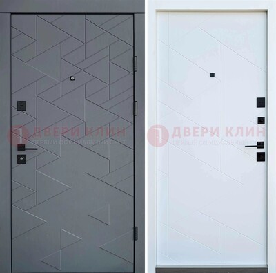Серая металлическая дверь МДФ с узором  ДМ-224 в Королеве