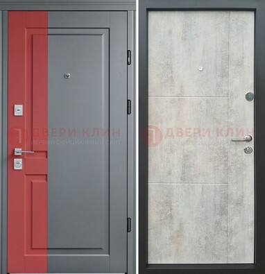 Серая с красной полосой металлическая дверь МДФ ДМ-245 в Королеве