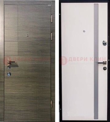 Входная дверь Серая стальная МДФ с белой стеклянной вставкой внутри ДМ-266 в Королеве