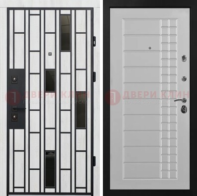 Белая с черными элементами железная дверь МДФ ДМ-282 в Королеве