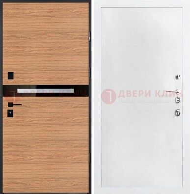 Железная коричневая дверь с МДФ в белом цвете ДМ-313 в Королеве
