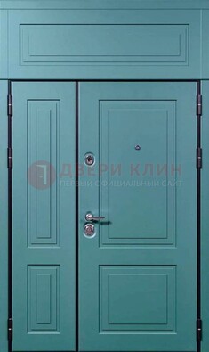 Синяя металлическая дверь с МДФ и верхней фрамугой ДМ-339 в Королеве