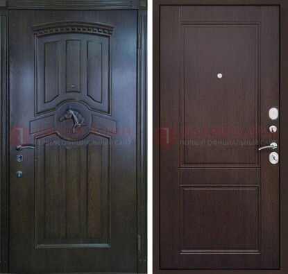 Темно-коричневая железная дверь с МДФ ДМ-350 в Королеве