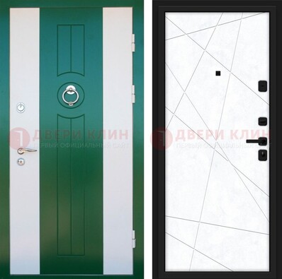 Зеленая железная дверь с панелями МДФ ДМ-369 в Королеве