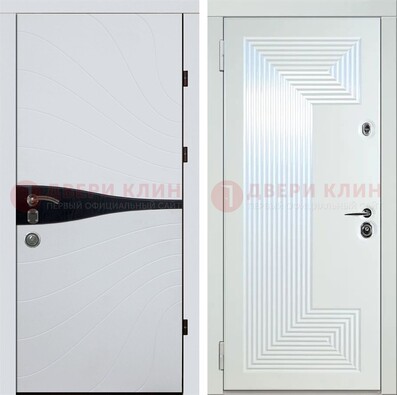 Белая железная дверь с МДФ в стиле хайтек ДМ-413 в Королеве