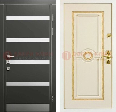 Металлическая дверь с серой и белой МДФ ДМ-419 в Королеве
