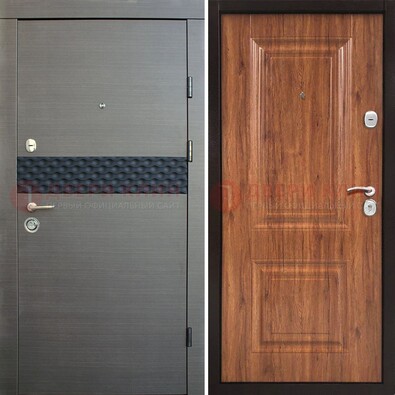 Темная стальная дверь МДФ с декоративной вставкой ДМ-440 в Королеве