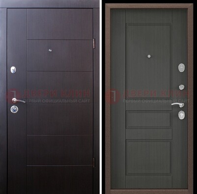 Темная металлическая дверь с разными МДФ ДМ-502 в Рязани