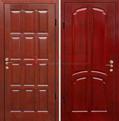 Красная металлическая дверь с массивом дуба ДМД-15 в Королеве