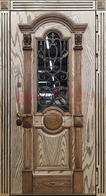 Железная дверь с массивом дуба со стеклом и ковкой ДМД-47 в Королеве