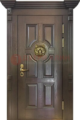 Коричневая металлическая дверь с массивом дуба ДМД-50 в Королеве