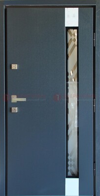 Серая стальная дверь с порошковым покрытием и стеклянной вставкой ДП-216 в Королеве