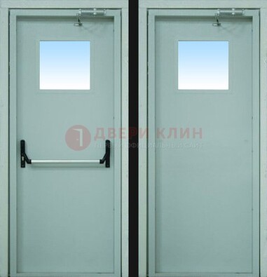 Серая металлическая противопожарная дверь со стеклянной вставкой ДПП-3 в Тольятти
