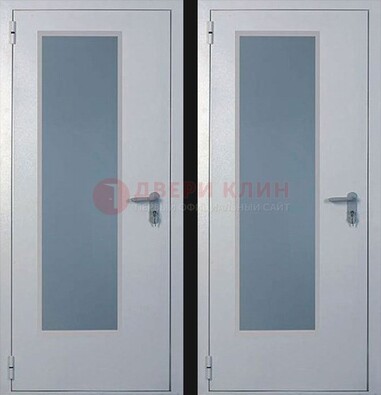 Белая металлическая противопожарная дверь с декоративной вставкой ДПП-5 в Мурино