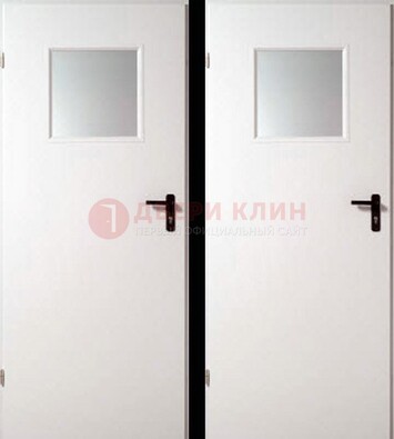 Белая железная противопожарная дверь с декоративной вставкой ДПП-6 в Перми