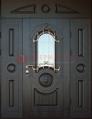 Парадная железная дверь Винорит со стеклом и ковкой ДПР-103 в Королеве