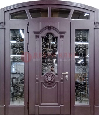 Дизайнерская парадная дверь Винорит со стеклом и ковкой ДПР-104 в Королеве