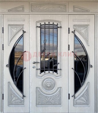Большая парадная дверь Винорит со стеклом и ковкой ДПР-108 в Королеве