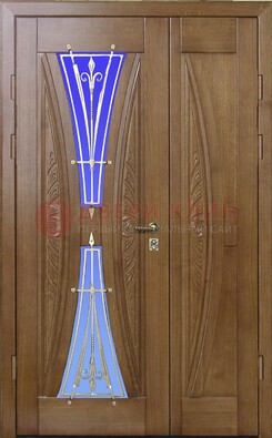 Коттеджная парадная дверь со стеклянными вставками и ковкой ДПР-26 в Королеве