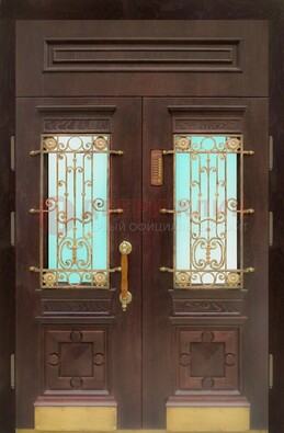 Парадная дверь со вставками из стекла и ковки ДПР-43 для каркасного дома в Королеве
