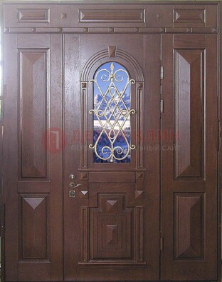 Стальная парадная дверь со стеклом и ковкой ДПР-4 для коттеджа во Владимире