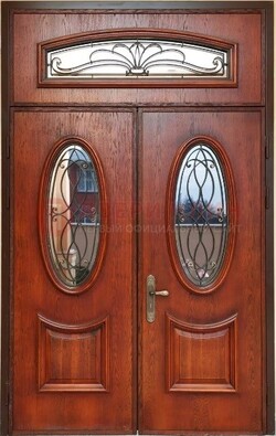 Двупольная парадная дверь с овальными стеклянными вставками ДПР-63 в Казани