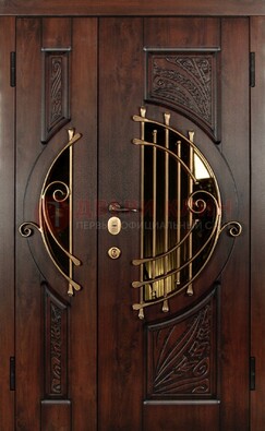 Металлическая парадная дверь со стеклом и ковкой ДПР-6 в дом в Королеве