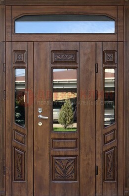 Парадная стальная дверь Винорит со стеклом и резьбой ДПР-97 в Королеве