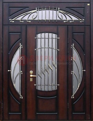 Парадная дверь со стеклянными вставками и ковкой ДПР-9 для улицы в Мурманске