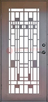 Коричневая стальная решетчатая дверь с узором ДР-4 в Реутове